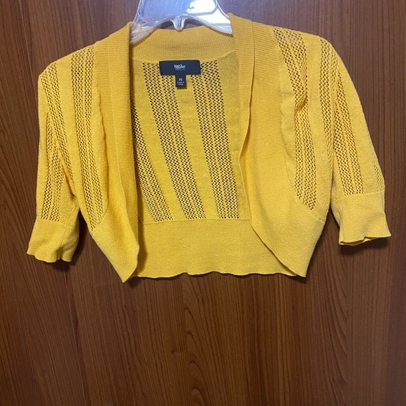 Mustard Yellow Cropped Open-Front Cotton Knit Cardigan XS - Picture 2 of 5